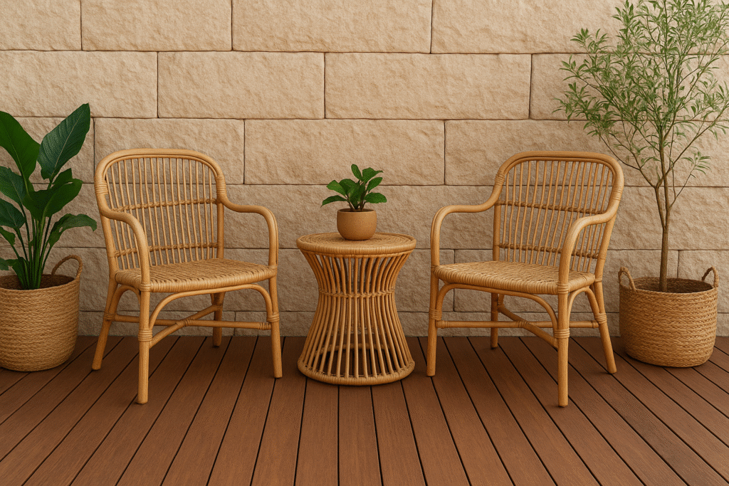 Decoração natural com madeira, pedra e fibras