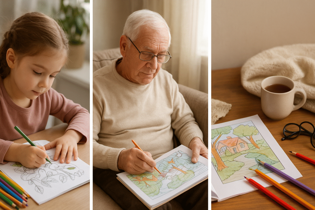 Diário visual, livro de colorir para expressar emoções