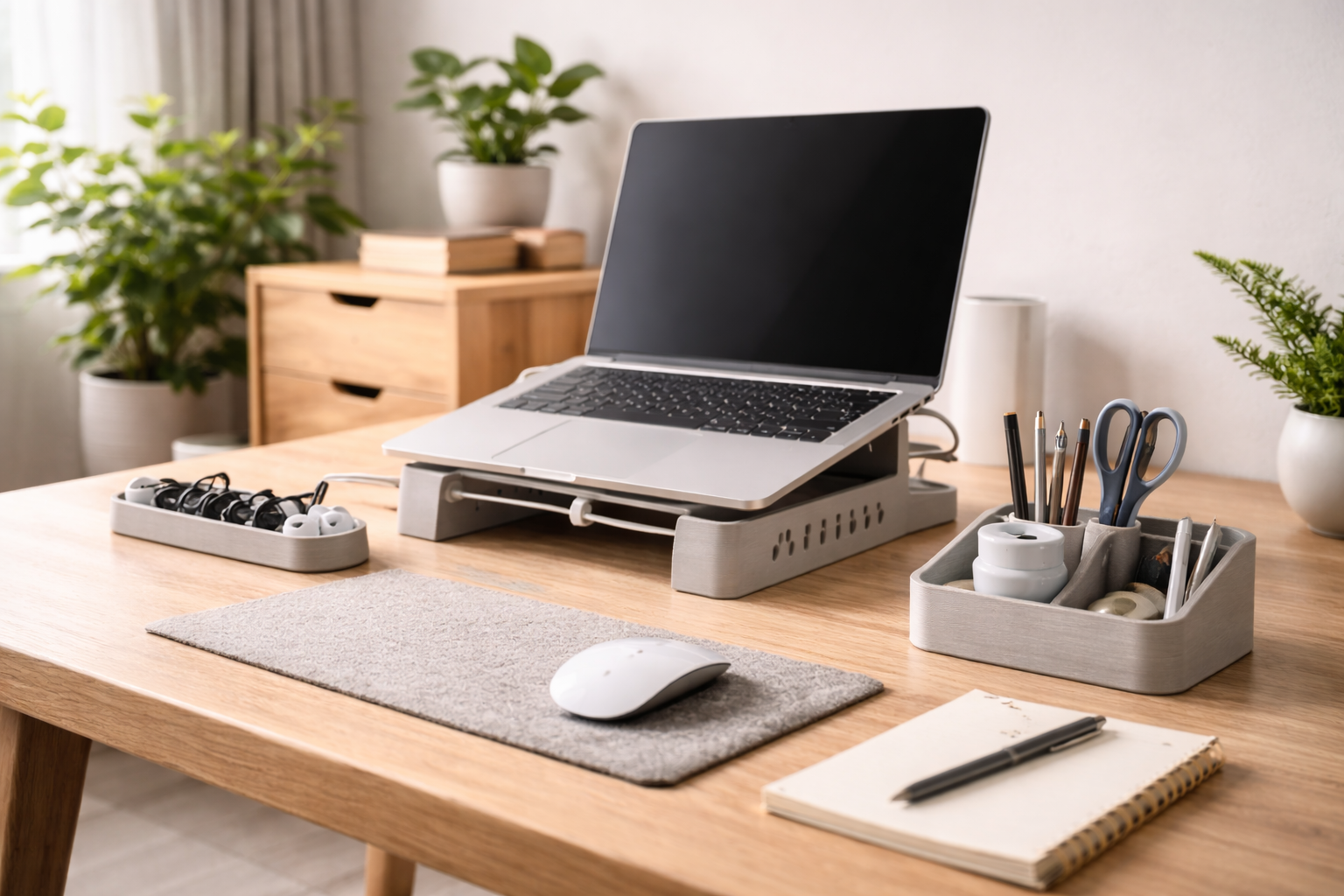 Impressão 3D na Casa Funcional: Modelos Úteis que Transformam o Dia a Dia Acessórios impressos em 3D melhorando a organização do home office.